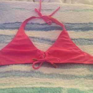 Pink halter bikini top with tie center